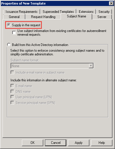 Certificate Template Subject Name